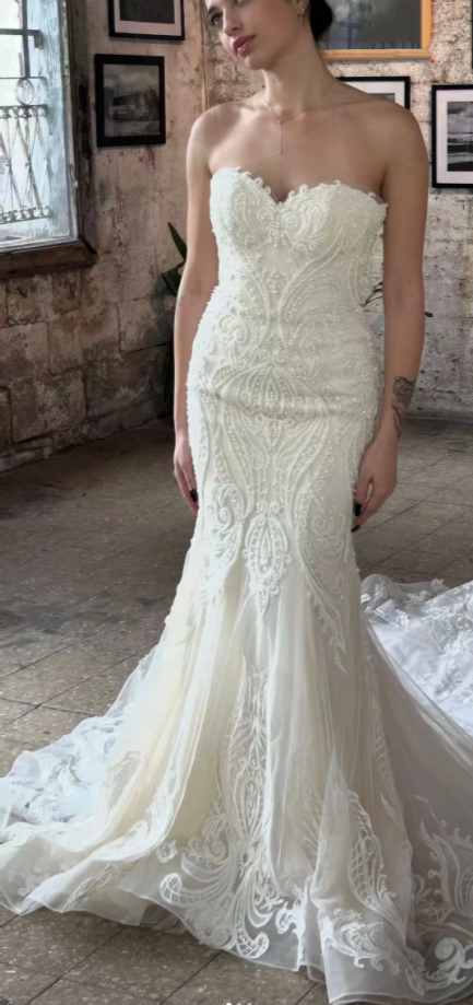 Elegant Mermaid Long Wedding Dress Beaded Tulle White Bridal Dress Sweetheart Sleeveless Bridal Gown ED06329