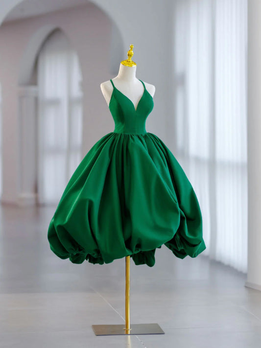 Robe de bal verte en satin à col en V, robe de soirée verte ED0633