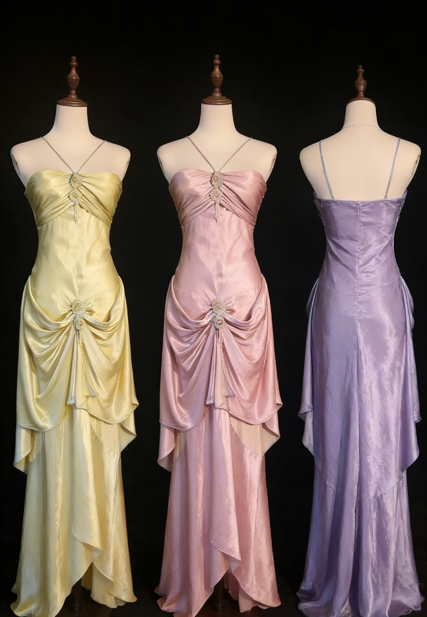 Elegant Sheath Long Prom Dress Satin Sleeveless Halter Evening  Dress ED06335