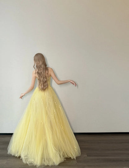 Cute A-Line Long Prom Dress Tulle Strapless Evening Dress Sleeveless Birthday Dress ED06338