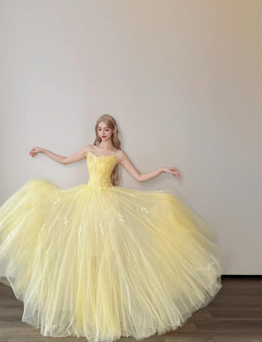 Cute A-Line Long Prom Dress Tulle Strapless Evening Dress Sleeveless Birthday Dress ED06338