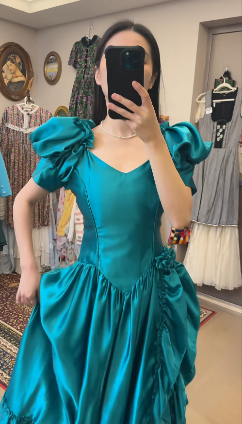 Cute A-Line Jade Long Prom Dress Satin V-Neck Evening Dress Floor length Birthday Dress ED06341