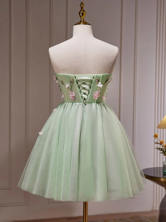 Grünes A-Linien-Tüll-Kurzballkleid, süße grüne Homecoming-Kleider ED0635