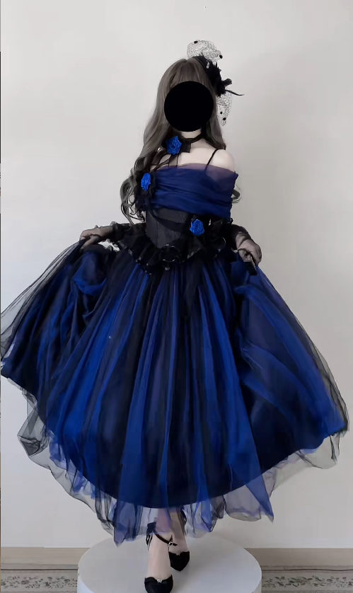 Chic A-Line Blue Long Prom Dress Tulle Spaghetti Straps Evening Dress Sleeveless Birthday Dress ED06352