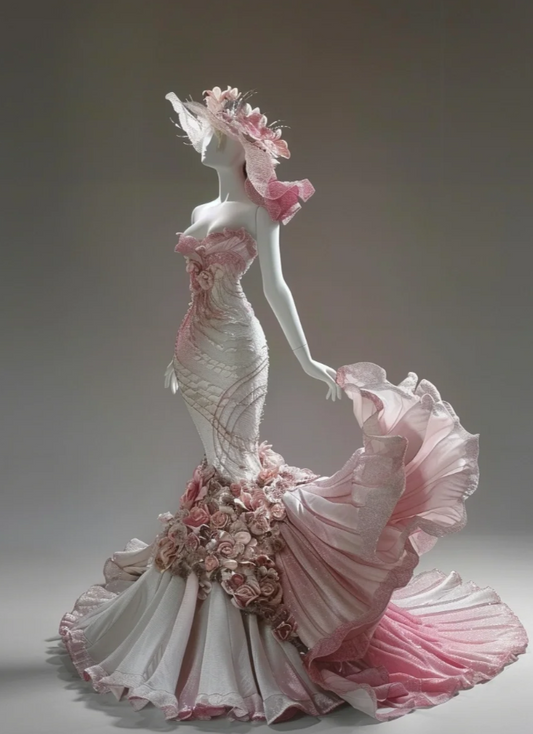 Chic Mermaid Pink Long Prom Dress Glitter Strapless Evening Dress Sleeveless Birthday Dress ED06355