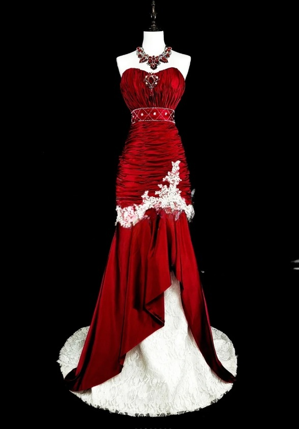 Gorgeous Mermaid Burgundy Long Prom Dress Applique Satin Sweetheart Evening Dress Sleeveless Birthday Dress ED06363