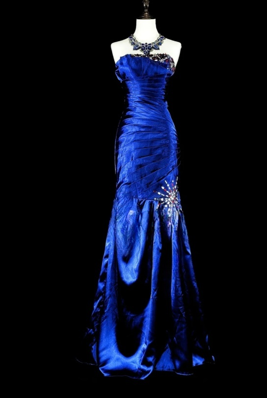 Gorgeous Sheath Royal Blue Long Prom Dress Sequins Satin Strapless Evening Dress Sleeveless Birthday Dress ED06365
