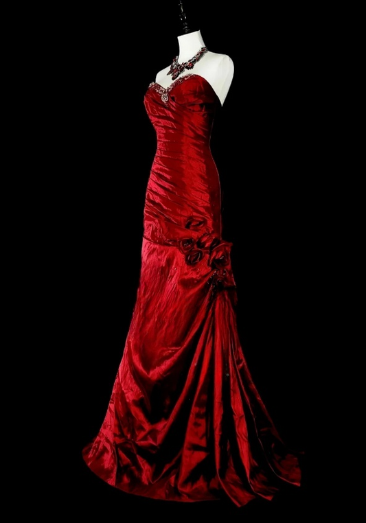 Gorgeous Sheath Burgundy Long Prom Dress Satin Strapless Evening Dress Sleeveless Birthday Dress ED06366