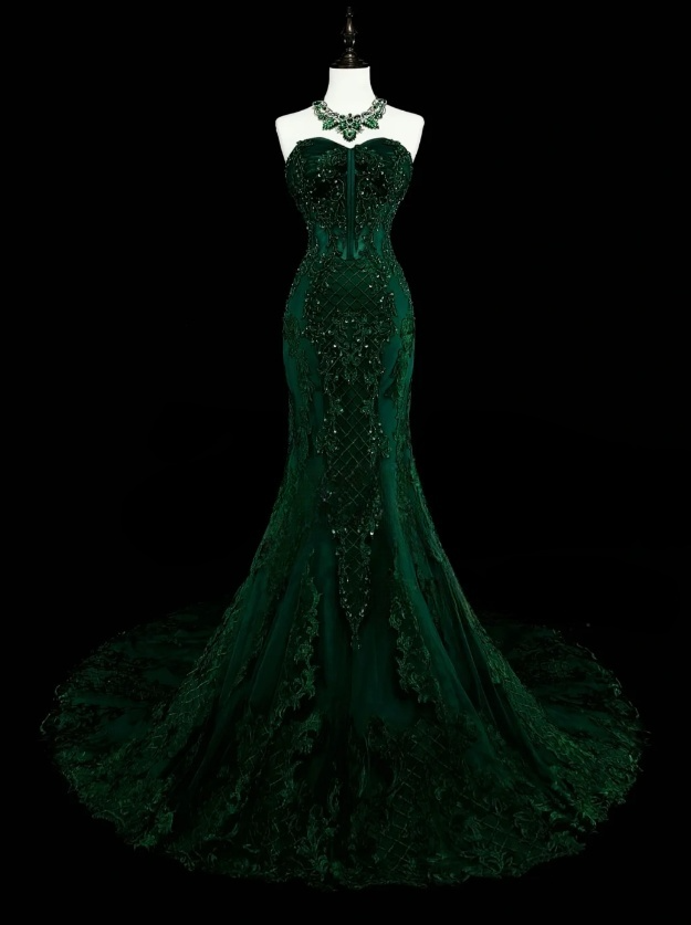 Gorgeous Mermaid Dark Green Long Prom Dress Applique Tulle Sweetheart Evening Dress  ED06368