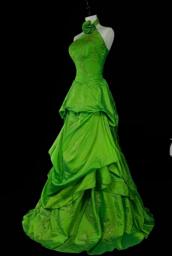Gorgeous A-line Green Long Prom Dress Sequins Satin Halter Evening Dress ED06370