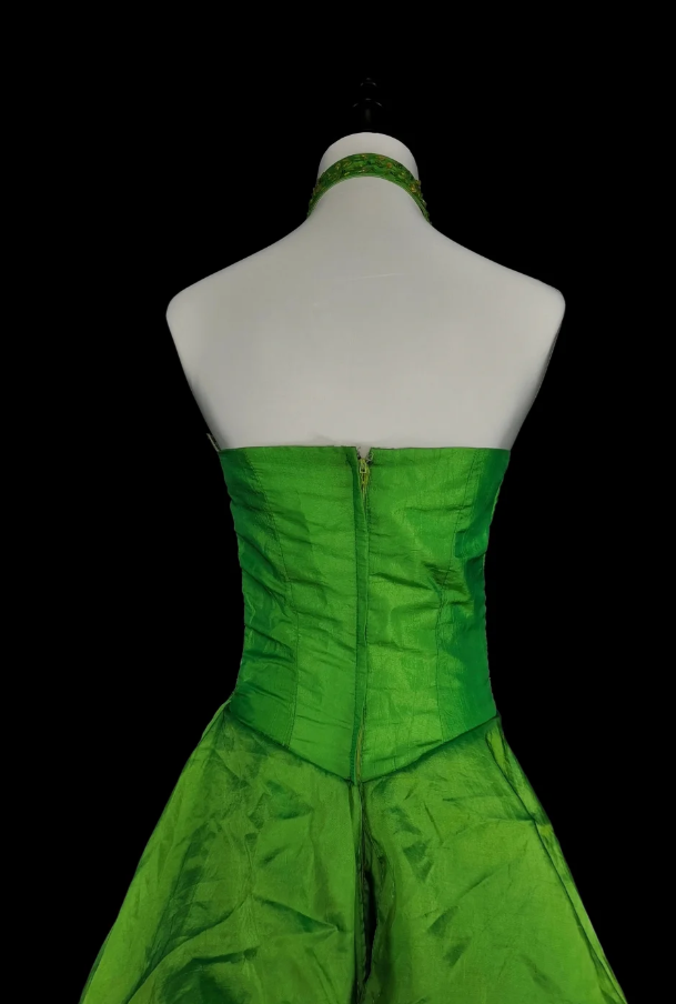 Gorgeous A-line Green Long Prom Dress Sequins Satin Halter Evening Dress ED06370