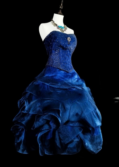 Chic A-line Blue Short Prom Dress Satin Strapless Evening Dress ED06371