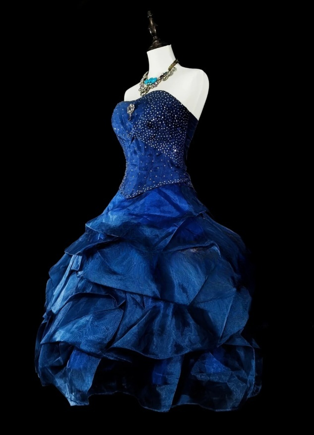 Chic A-line Blue Short Prom Dress Satin Strapless Evening Dress ED06371