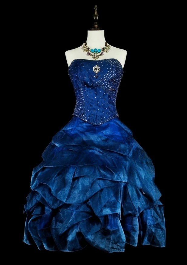 Chic A-line Blue Short Prom Dress Satin Strapless Evening Dress ED06371