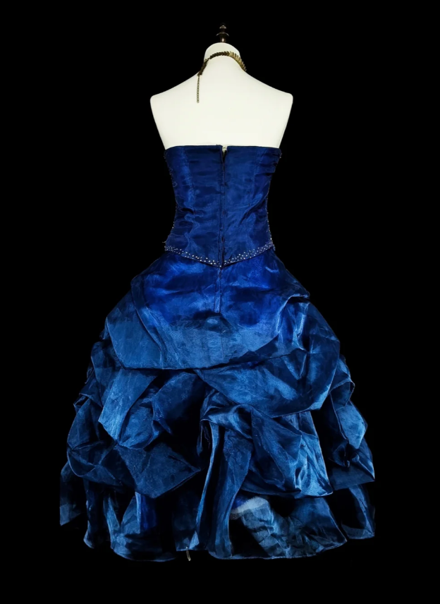 Chic A-line Blue Short Prom Dress Satin Strapless Evening Dress ED06371