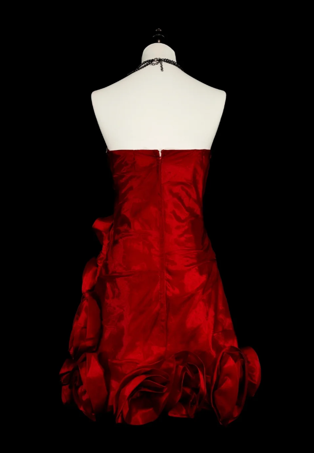 Chic A-line Burgundy Short Prom Dress Satin Sweetheart Evening Dress Sleeveless Party Dress ED06372