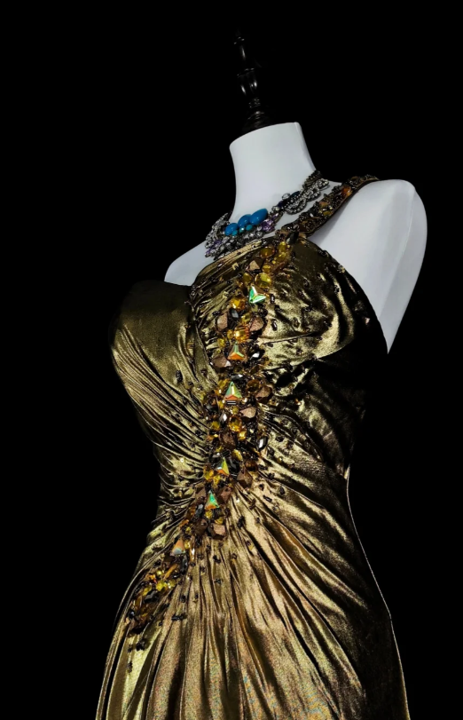 Chic Sheath Gold Long Prom Dress Metallic One-shoulder Evening Dress Sleeveless Party Dress ED06374