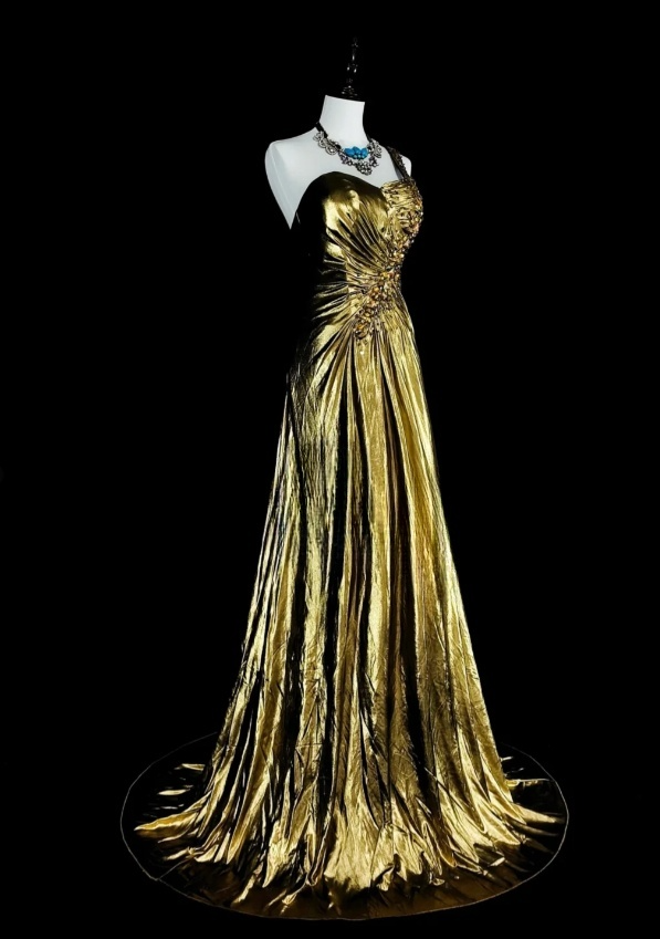 Chic Sheath Gold Long Prom Dress Metallic One-shoulder Evening Dress Sleeveless Party Dress ED06374