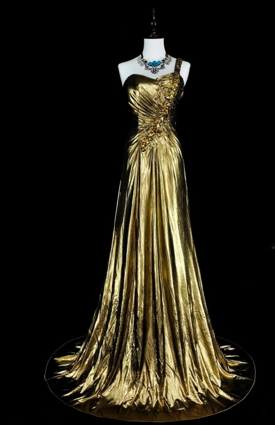 Chic Sheath Gold Long Prom Dress Metallic One-shoulder Evening Dress Sleeveless Party Dress ED06374