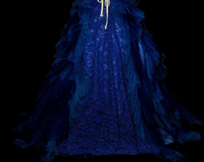Chic A-Line Blue Long Prom Dress Lace Strapless Evening Dress Sleeveless Sweet 16 Dress ED06375