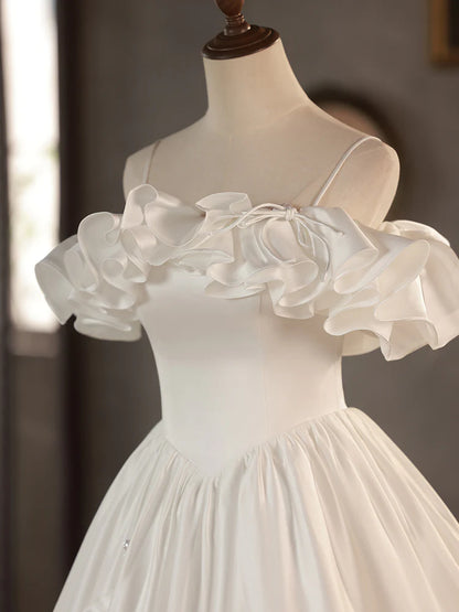 Retro A-Line Tea Length Ivory Prom Dress, White Wedding Party Dress ED0638