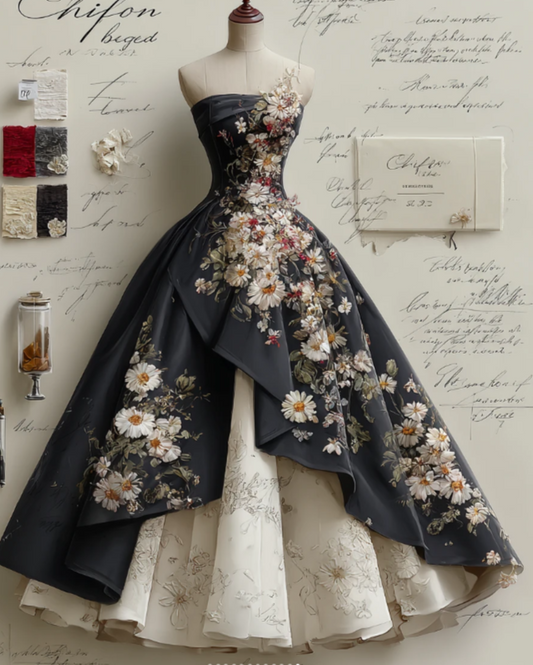 Gorgeous A-Line Black Long Prom Dress Applique Tulle Strapless Evening Dress Sleeveless Birthday Dress   ED06382