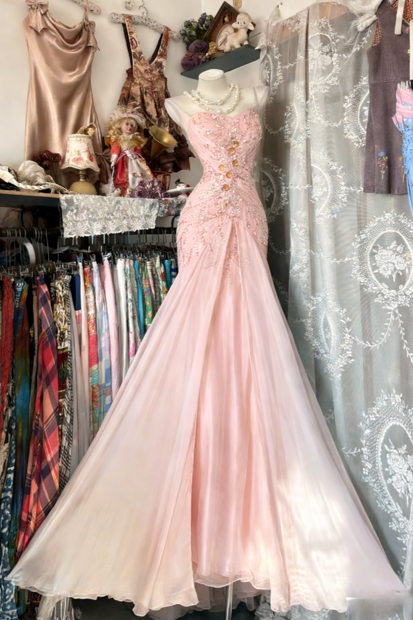 Gorgeous Sheath Blue Long Prom Dress Beaded Chiffon One-shoulder Evening Dress Sleeveless Birthday Dress  ED06385