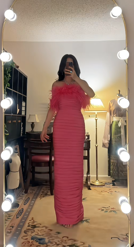 Gorgeous Sheath Pink Long Prom Dress Satin Strapless Evening Dress Sleeveless Birthday Dress  ED06387