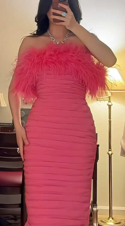 Gorgeous Sheath Pink Long Prom Dress Satin Strapless Evening Dress Sleeveless Birthday Dress  ED06387