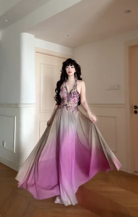 Gorgeous Sheath Pink Long Prom Dress Chiffon V-neck Evening Dress Sleeveless Party Dress ED06392