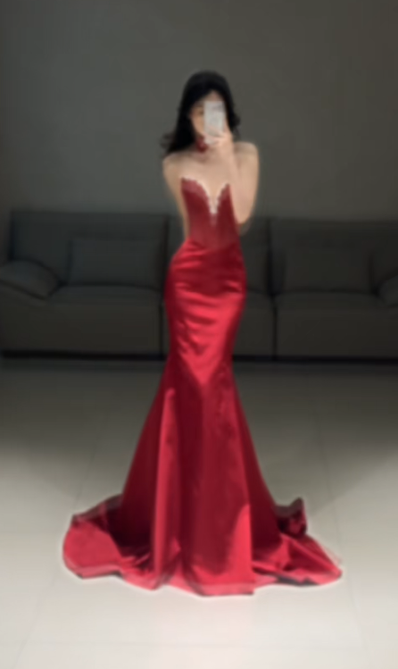 Elegant Mermaid Burgundy Long Prom Dress Satin Sweetheart Evening Dress Sleeveless Party Dress ED06397