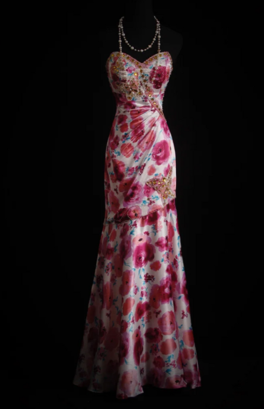 Elegant Sheath Pink Long Prom Dress Satin Beaded Sweetheart Evening Dress Sleeveless Party Dress ED06401