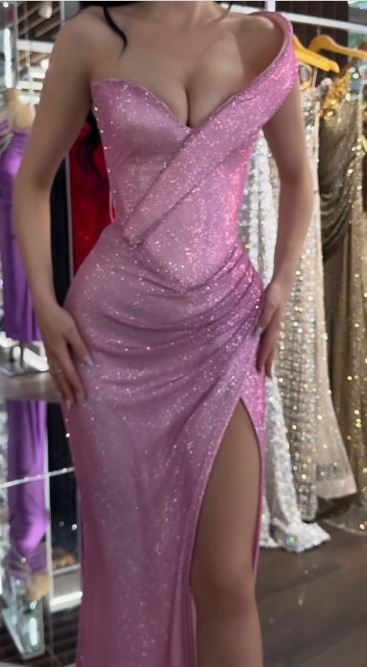 Sexy Sheath Pink Long Prom Dress Tulle One-shoulder Evening Dress Sleeveless Party Dress ED06405