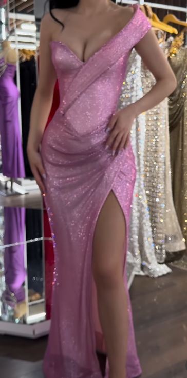 Sexy Sheath Pink Long Prom Dress Tulle One-shoulder Evening Dress Sleeveless Party Dress ED06405