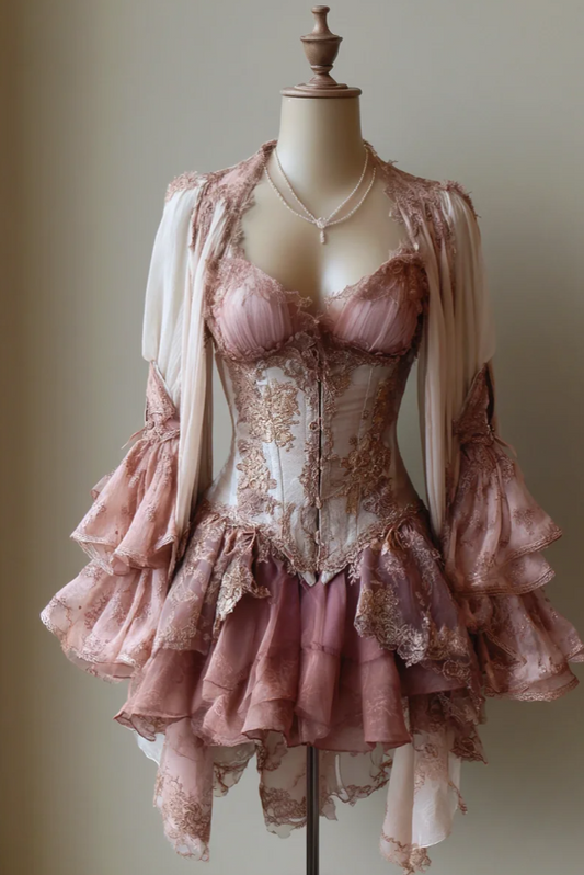 Fairy A-Line Pink Short Prom Dress Applique Tulle Sweetheart Evening Dress Long Sleeves Party Dress ED06407