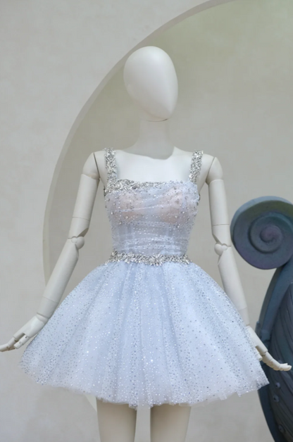 Robes d'anniversaire élégantes bleu dégradé, col en V, paillettes, mousseline, fourreau, robes de bal, robes de soirée ED04456