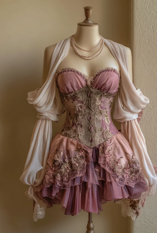 Fairy A-Line Pink Short Long Prom Dress Two-piece Chiffon Sweetheart Evening Dress Appliques Cute Party Dress ED06411