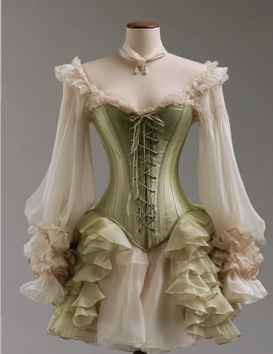 Fairy A-Line Green Short Long Prom Dress Tulle Sweetheart Evening Dress Cute Long Sleeveless Birthday Dress ED06413