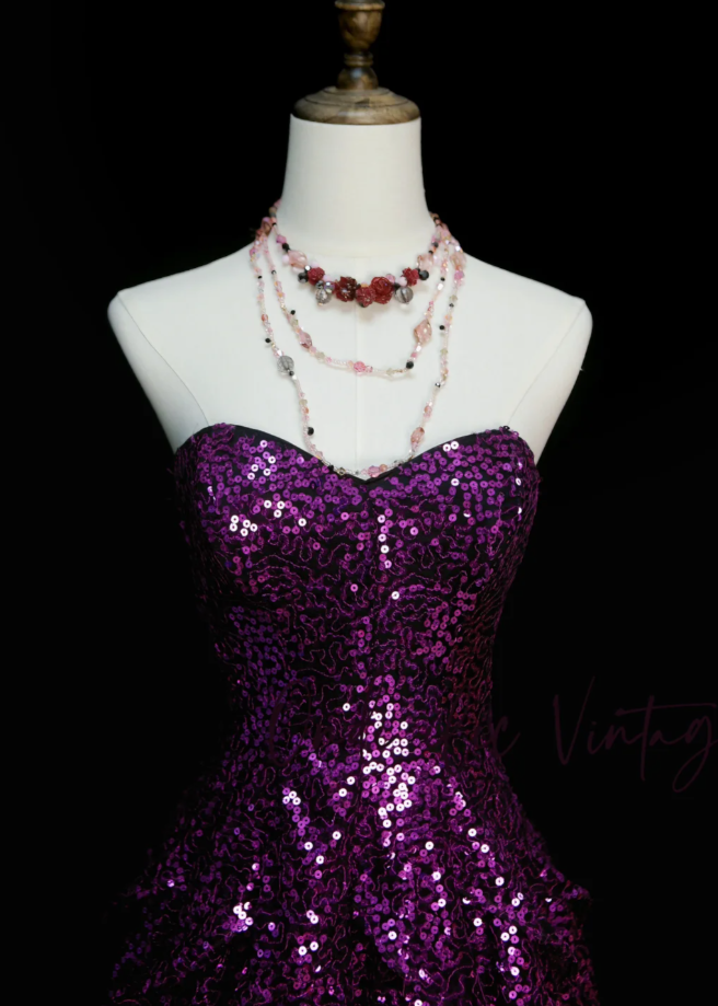 Fairy A-Line Purple Short Prom Dress Sequins Sweetheart Evening Dress Cute Sleeveless Birthday Dress ED06415