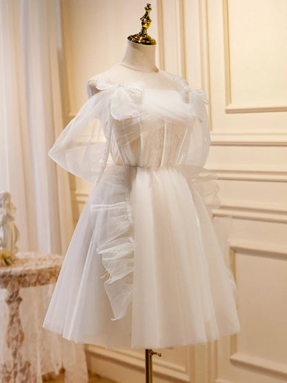 Helles Champagner Tüll Kurzes Ballkleid, Champagner Homecoming Kleider ED0642