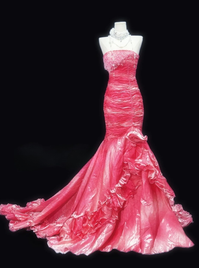 Gorgeous Mermaid Pink Long Prom Dress Tulle Strapless Evening Dress Sleeveless Sweet 16 Dress  ED06422