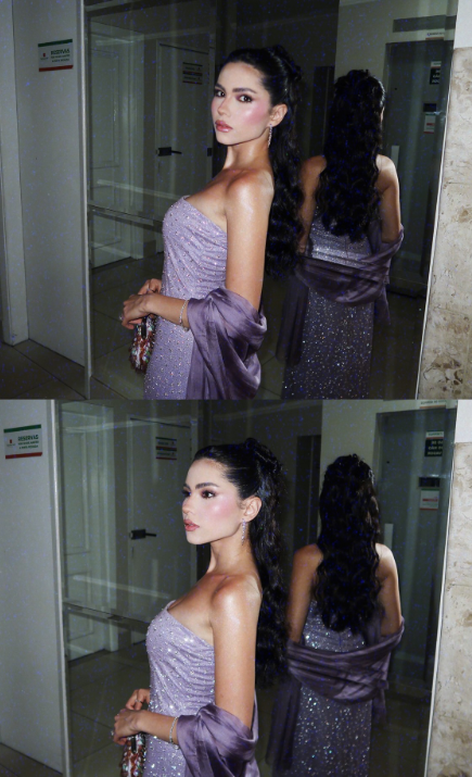 Glitter Sheath Purple Long Prom Dress Beaded Tulle Strapless Evening Dress  ED06425
