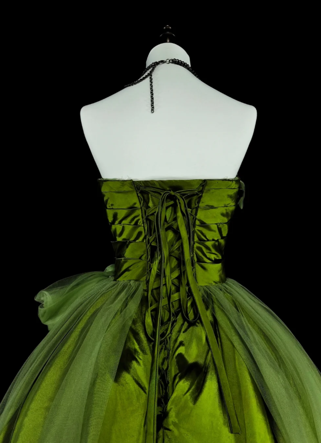 Elegant A-Line Green Long Prom Dress Satin Strapless Evening Dress Sleeveless Party Dress ED06435