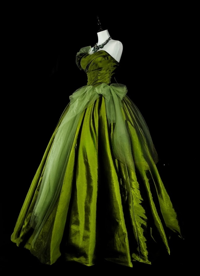 Elegant A-Line Green Long Prom Dress Satin Strapless Evening Dress Sleeveless Party Dress ED06435