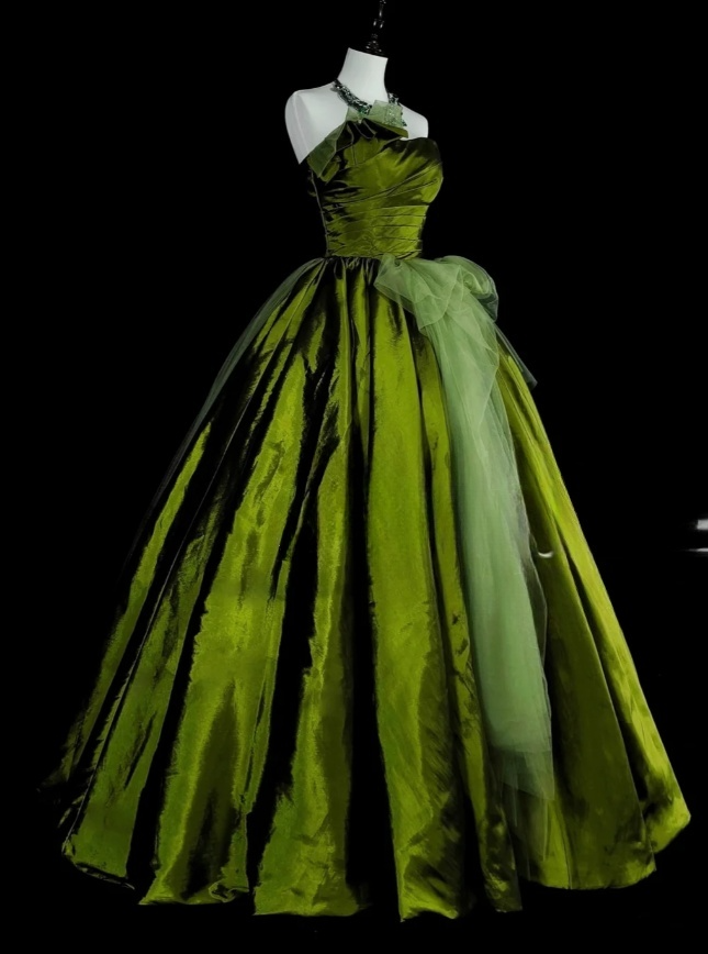 Elegant A-Line Green Long Prom Dress Satin Strapless Evening Dress Sleeveless Party Dress ED06435