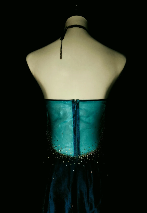 Elegant A-Line Dark Teal Long Prom Dress Satin Beaded Strapless Evening Dress Sleeveless Formal Dress ED06436