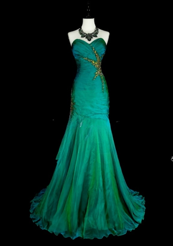 Elegant Mermaid GreenLong Prom Dress Tulle Sweetheart Evening Dress Sleeveless Formal Dress ED06438