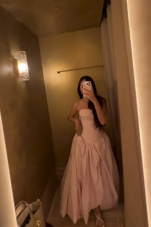 Chic A-line Pink Long Prom Dress Satin Strapless Evening Dress ED06446