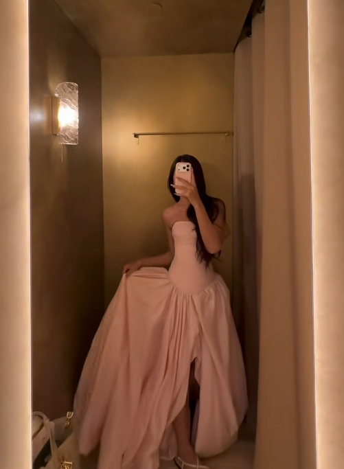 Chic A-line Pink Long Prom Dress Satin Strapless Evening Dress ED06446