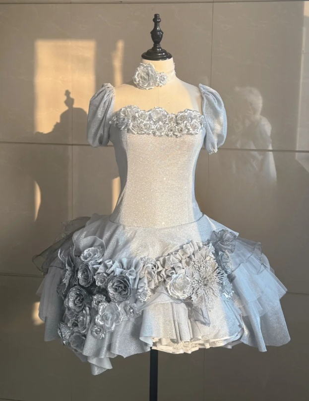 Chic A-line Gray Short Prom Dress Glitter Strapless Party Dress Cute Birthday Dress ED06447